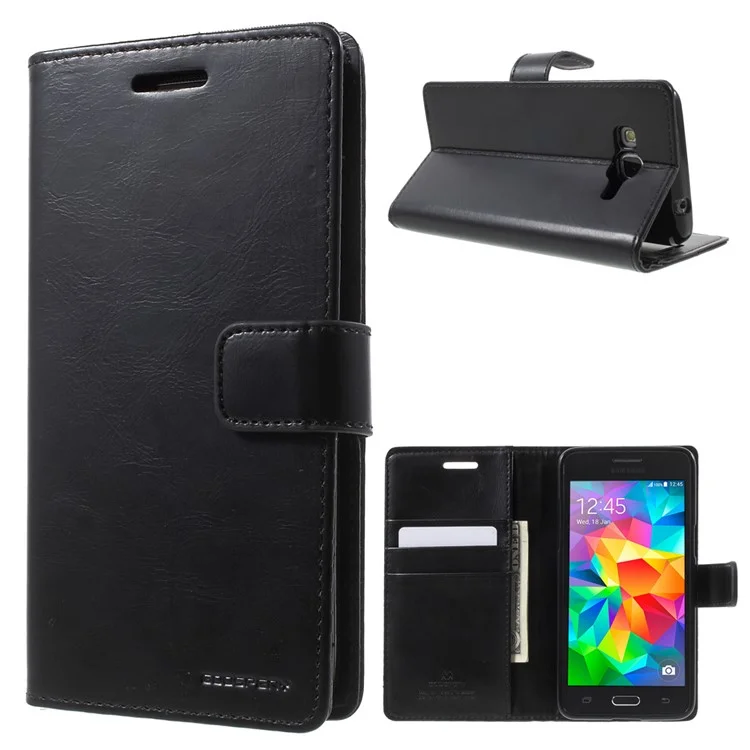 MERCURY GOOSPERY Blue Moon Leather Wallet Case for Samsung Galaxy Grand Prime SM-G530 - Black