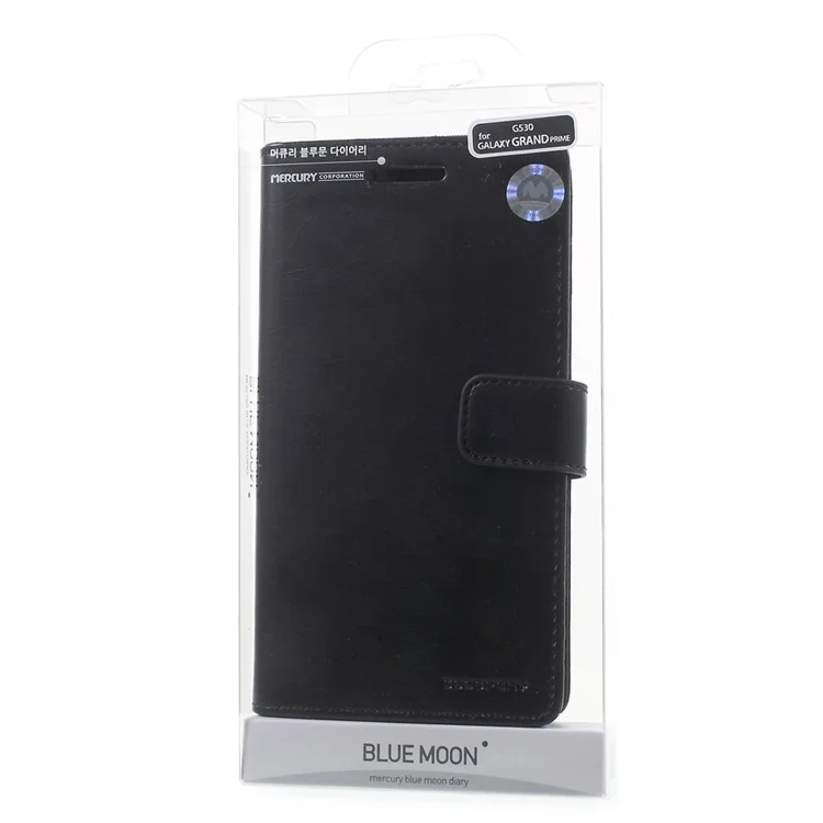 MERCURY GOOSPERY Blue Moon Leather Wallet Case for Samsung Galaxy Grand Prime SM-G530 - Black