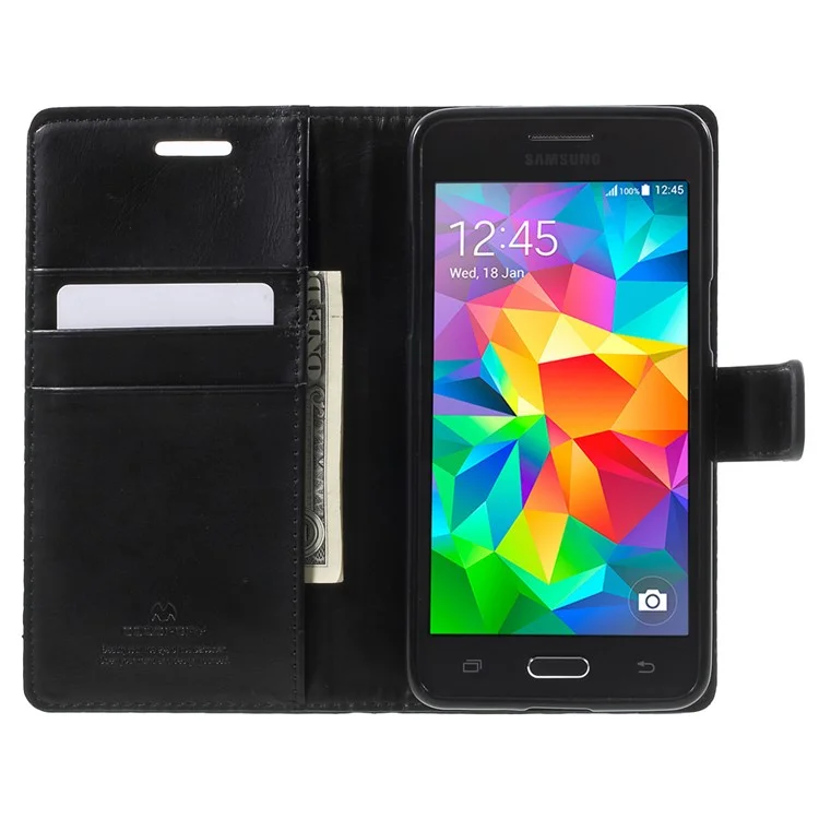 MERCURY GOOSPERY Blue Moon Leather Wallet Case for Samsung Galaxy Grand Prime SM-G530 - Black