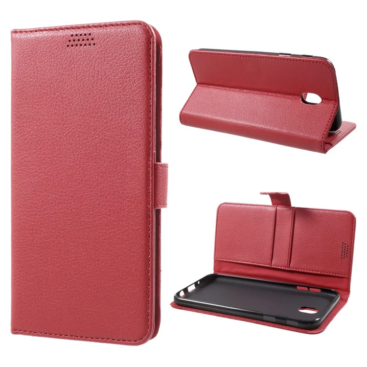 Litchi Texture Card Holders Stand Cell Phone Case for Samsung Galaxy J7 Pro (2017) / J7 (2017) EU Version - Red