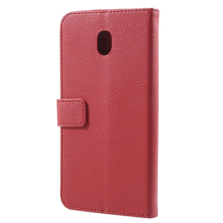 Litchi Texture Card Holders Stand Cell Phone Case for Samsung Galaxy J7 Pro (2017) / J7 (2017) EU Version - Red