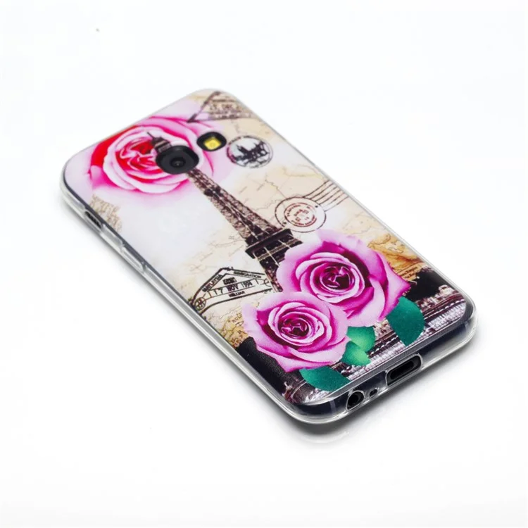 Ultra Thin Patterned Soft TPU Protective Mobile Shell for Samsung Galaxy A3 (2017) - Rose and Eiffel Tower