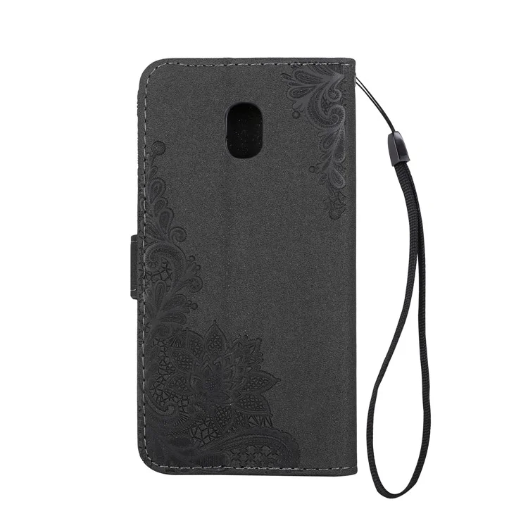 Glittery Powder Peacock Flowers Imprinted Leather Wallet Case for Samsung Galaxy J3 (2017)/J7 Pro (2017) - Black