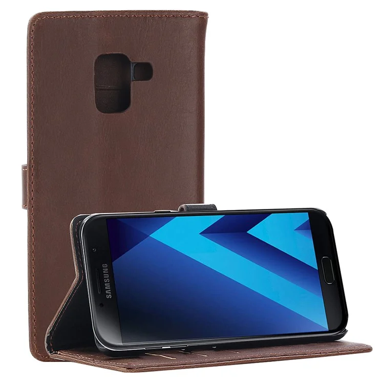 Crazy Horse Retro Leather Wallet Stand Case for Samsung Galaxy A8 (2018) - Coffee