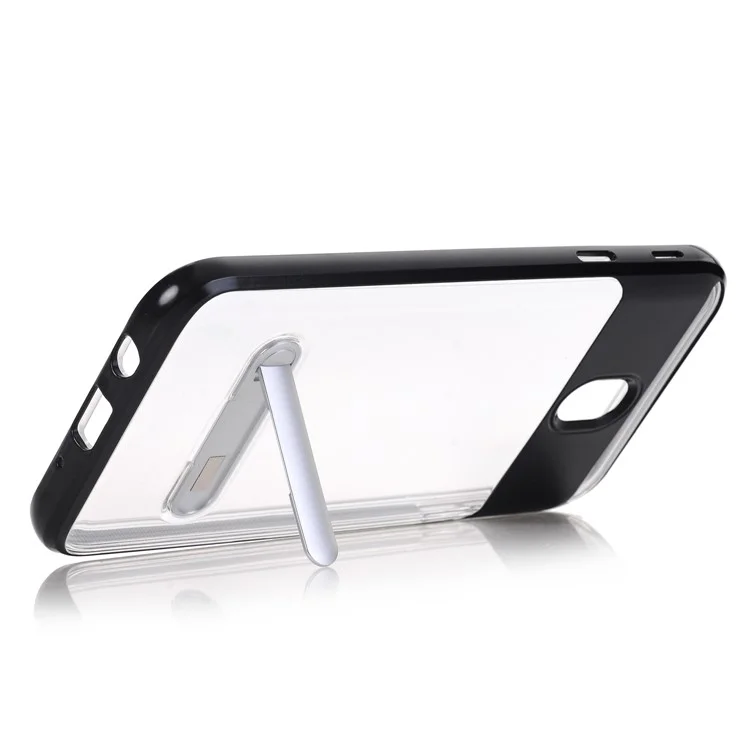 Clear Back PC + TPU Hybrid Case with Kickstand for Samsung Galaxy J7 (2017) EU Version / J7 Pro (2017) - Black