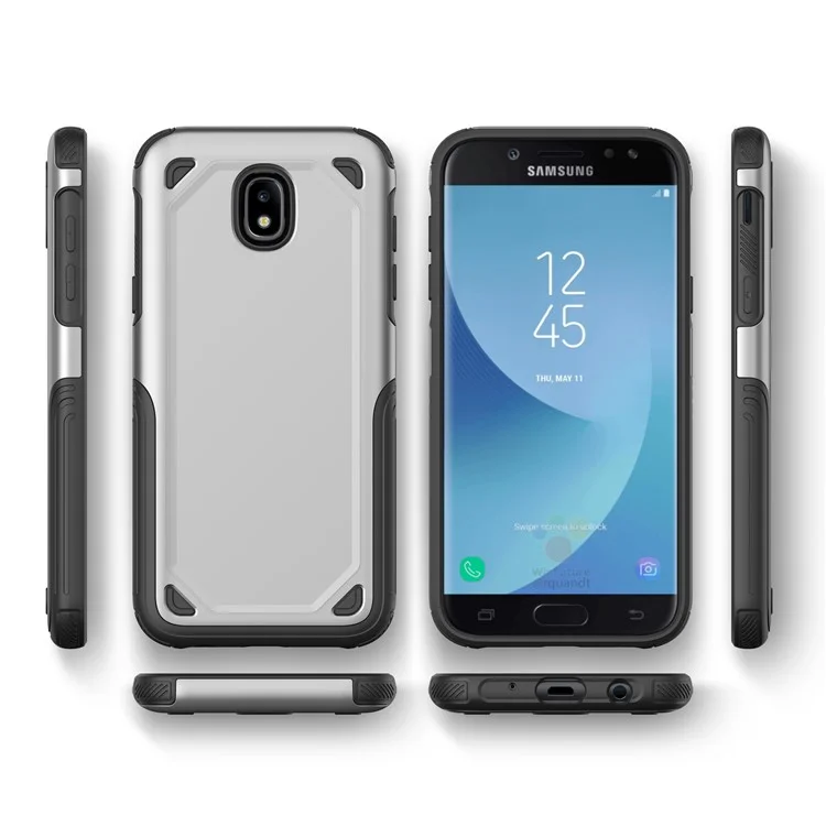 Hybrid PC + TPU Armor Rugged Case for Samsung Galaxy J7 (2017) EU Version / J7 Pro (2017) - Silver