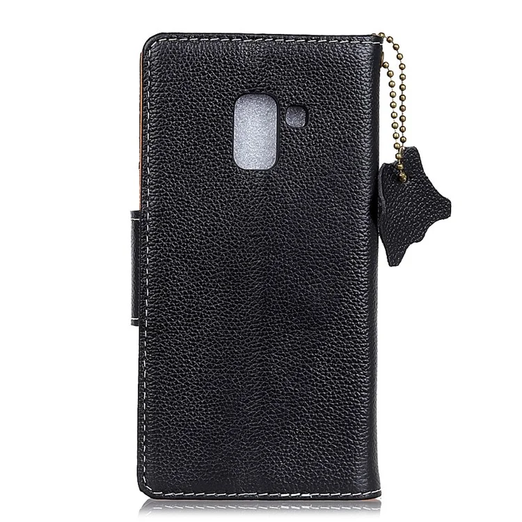 Litchi Texture Genuine Leather Wallet Case with Stand for Samsung Galaxy A8 (2018) - Black
