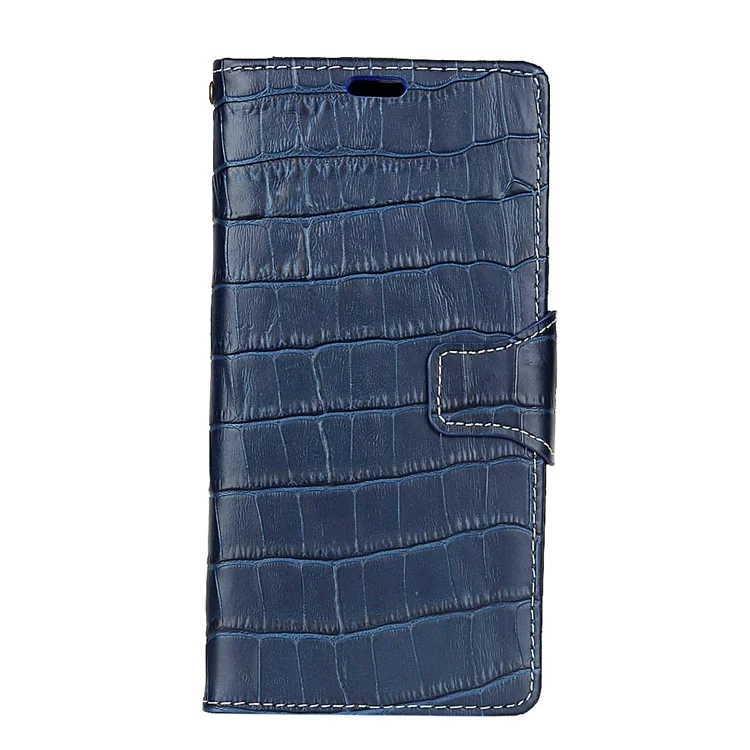 Crocodile Texture Genuine Leather Wallet Phone Cover for Samsung Galaxy A8 Plus (2018) - Blue