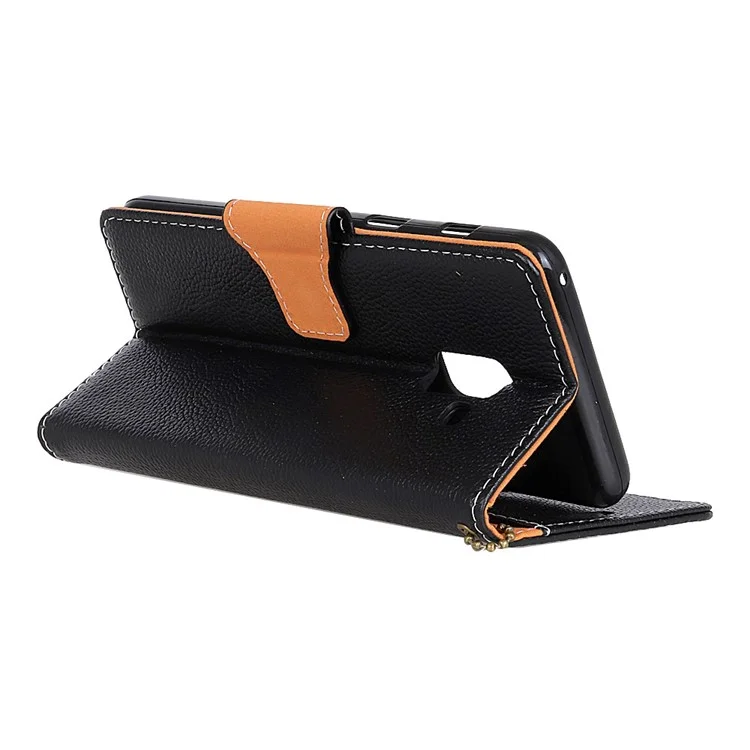 Litchi Texture Genuine Leather Wallet Stand Mobile Case for Samsung Galaxy A8 Plus (2018) - Black