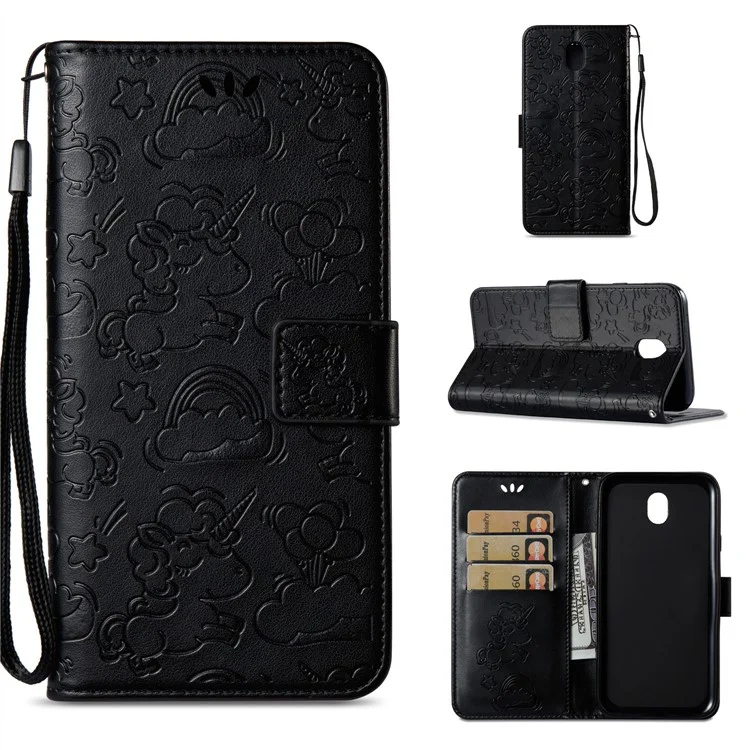 Imprinted Unicorn Pattern Leather Wallet Case for Samsung Galaxy J7 (2017) EU Version / J7 Pro (2017) - Black