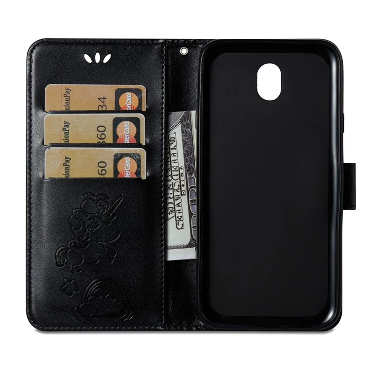 Imprinted Unicorn Pattern Leather Wallet Case for Samsung Galaxy J7 (2017) EU Version / J7 Pro (2017) - Black