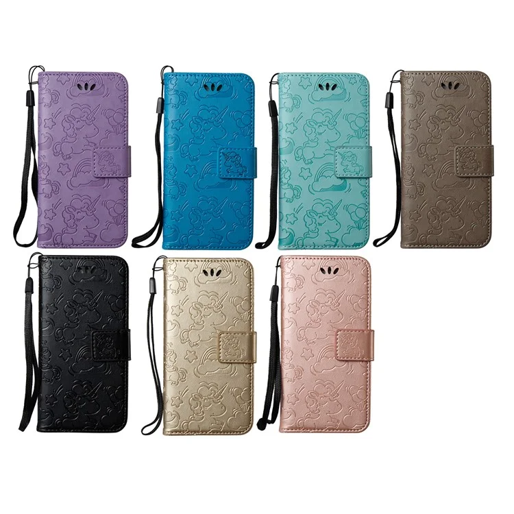 Imprinted Unicorn Pattern Leather Wallet Case for Samsung Galaxy J7 (2017) EU Version / J7 Pro (2017) - Black