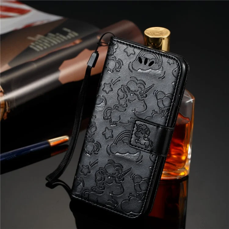 Imprinted Unicorn Pattern Leather Wallet Case for Samsung Galaxy J7 (2017) EU Version / J7 Pro (2017) - Black