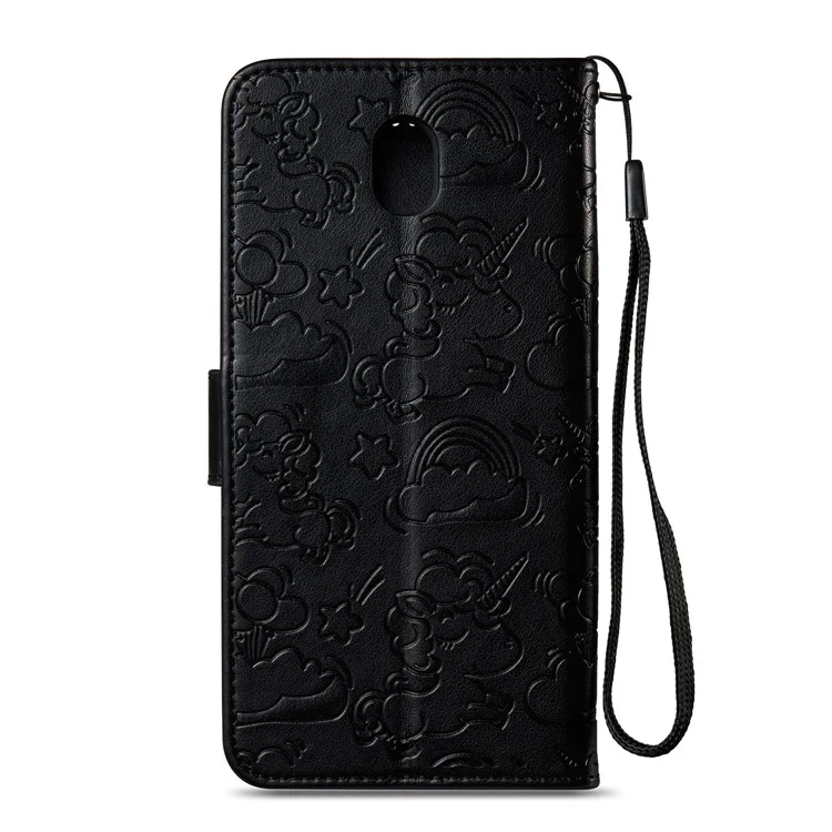 Imprinted Unicorn Pattern Leather Wallet Case for Samsung Galaxy J7 (2017) EU Version / J7 Pro (2017) - Black