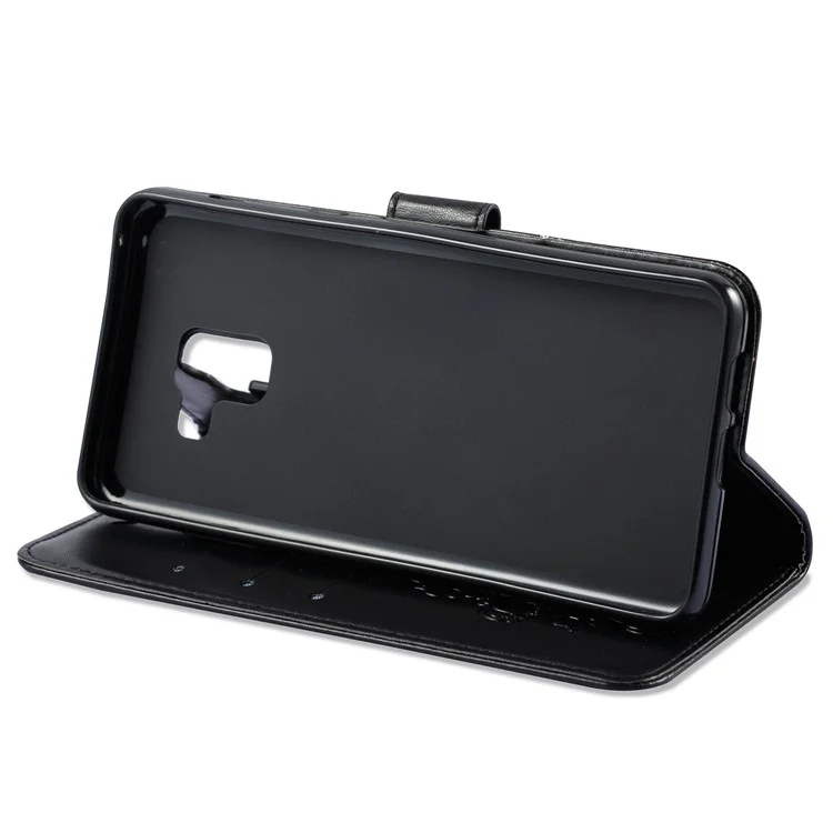 Imprint Unicorn Cloud Leather Wallet Mobile Case with Lanyard for Samsung Galaxy A8+ (2018) - Black