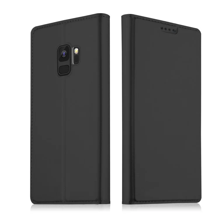 Card Holder Auto-absorbed Leather Cell Phone Case with Stand for Samsung Galaxy S9 G960 - Black