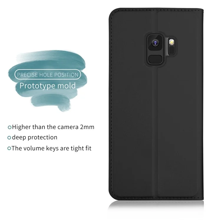 Card Holder Auto-absorbed Leather Cell Phone Case with Stand for Samsung Galaxy S9 G960 - Black