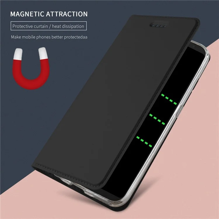 Card Holder Auto-absorbed Leather Cell Phone Case with Stand for Samsung Galaxy S9 G960 - Black