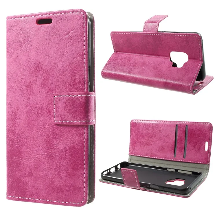 Vintage Matte Leather Wallet Stand Phone Case for Samsung Galaxy S9 G960 - Rose