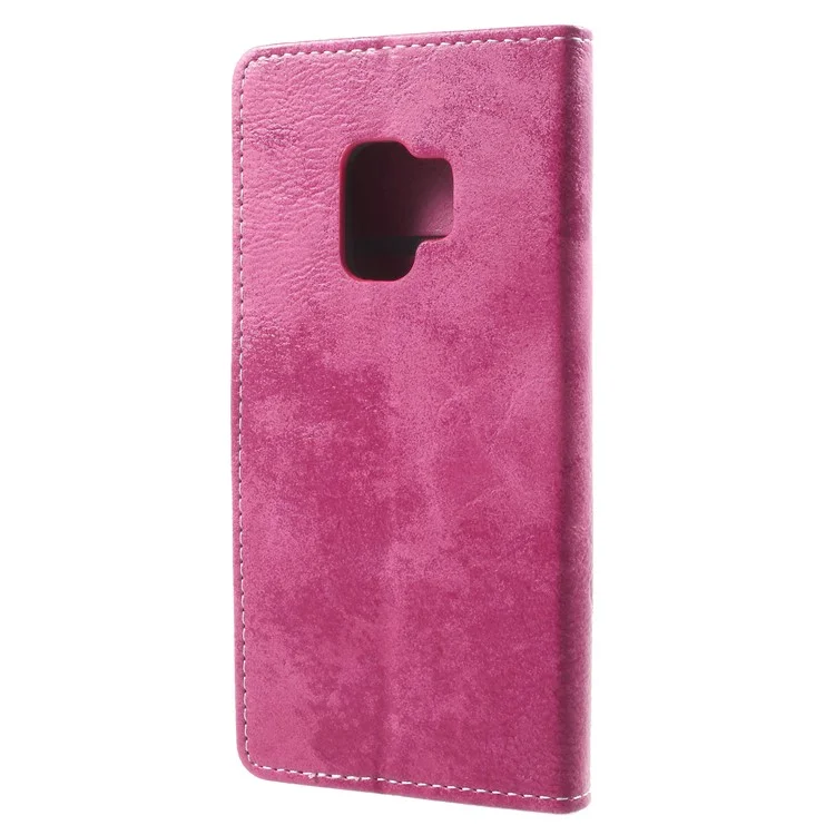 Vintage Matte Leather Wallet Stand Phone Case for Samsung Galaxy S9 G960 - Rose