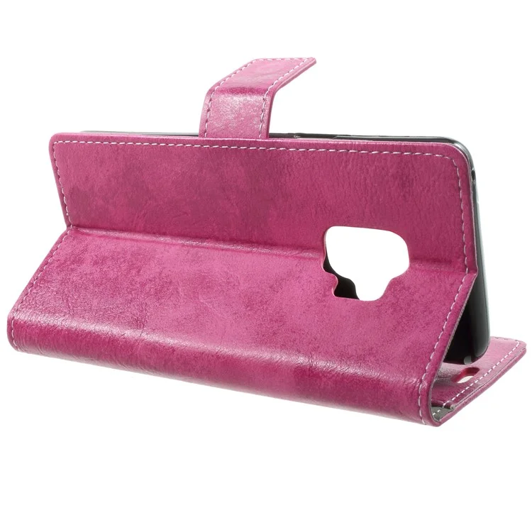 Vintage Matte Leather Wallet Stand Phone Case for Samsung Galaxy S9 G960 - Rose