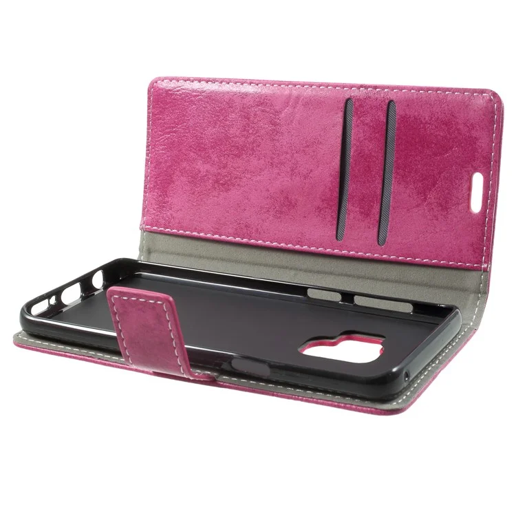Vintage Matte Leather Wallet Stand Phone Case for Samsung Galaxy S9 G960 - Rose