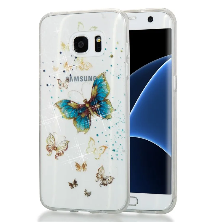 IMD Glitter Powder TPU Back Case for Samsung Galaxy S7 edge SM-G935 - Pretty Butterflies