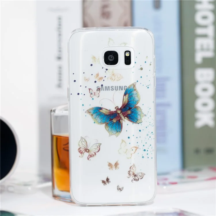 IMD Glitter Powder TPU Back Case for Samsung Galaxy S7 edge SM-G935 - Pretty Butterflies