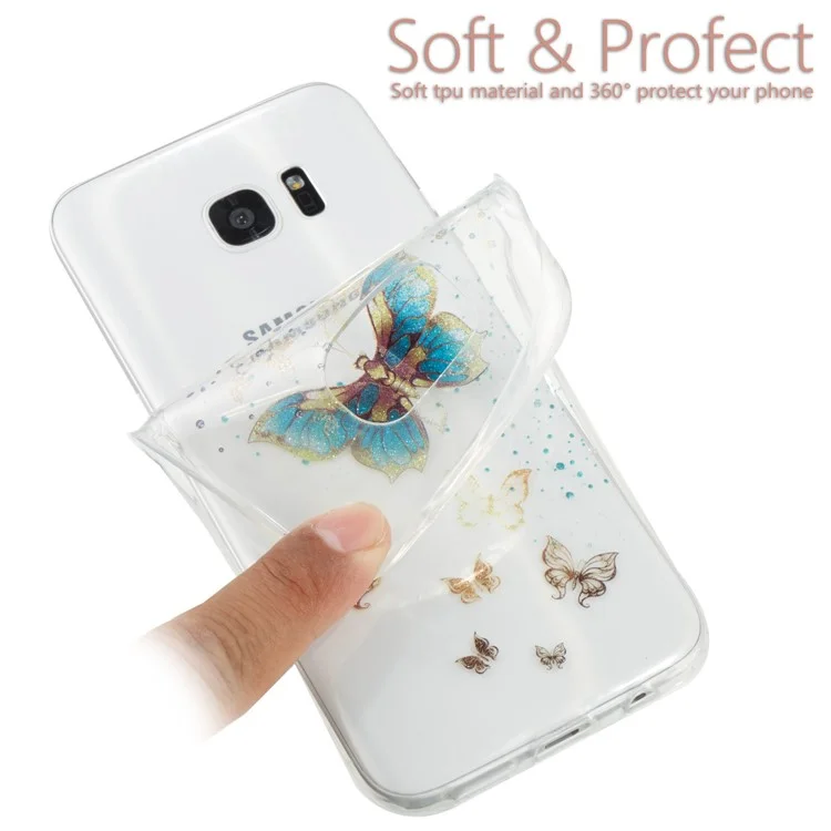IMD Glitter Powder TPU Back Case for Samsung Galaxy S7 edge SM-G935 - Pretty Butterflies