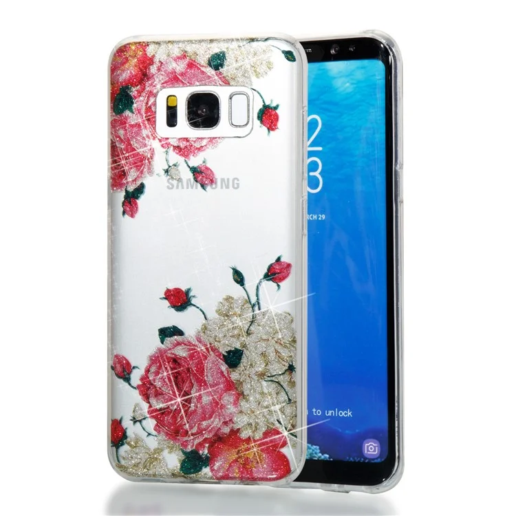 Clear IMD Glitter Powder Patterned TPU Phone Casing for Samsung Galaxy S8 Plus SM-G955 - Pretty Roses