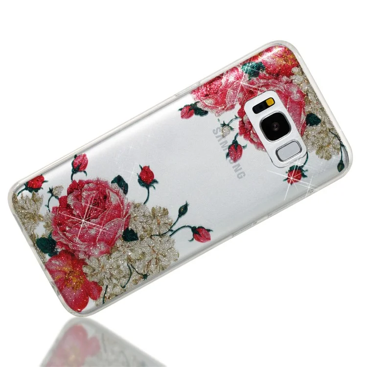 Clear IMD Glitter Powder Patterned TPU Phone Casing for Samsung Galaxy S8 Plus SM-G955 - Pretty Roses