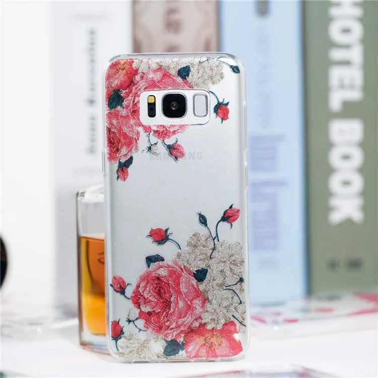 Clear IMD Glitter Powder Patterned TPU Phone Casing for Samsung Galaxy S8 Plus SM-G955 - Pretty Roses