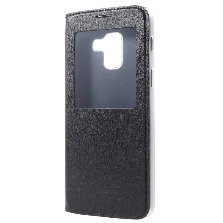 Flip Leather Phone Case with View Window for Samsung Galaxy A8 Plus (2018) - Black
