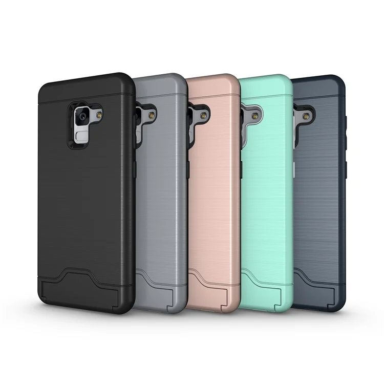 Brushed PC + TPU Hybrid Card Slot Case for Samsung Galaxy A8 (2018) with Kickstand - Black