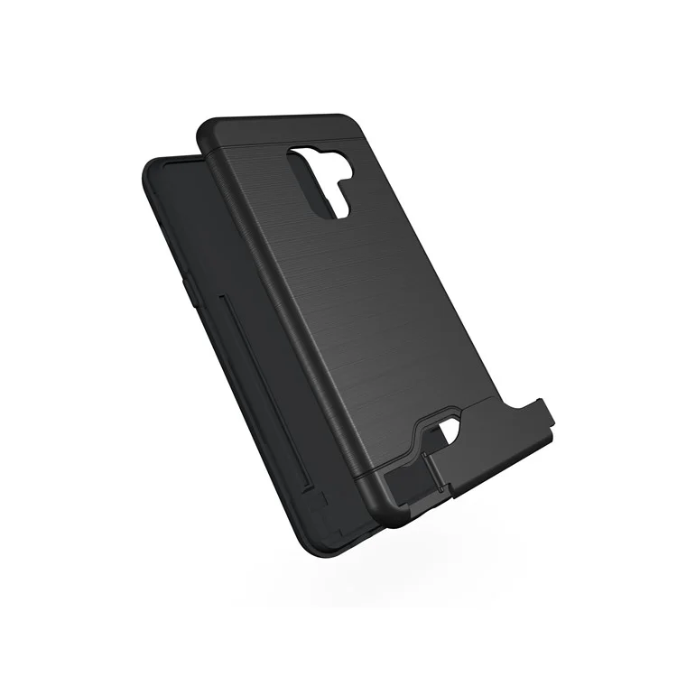 Brushed PC + TPU Hybrid Card Slot Case for Samsung Galaxy A8 (2018) with Kickstand - Black