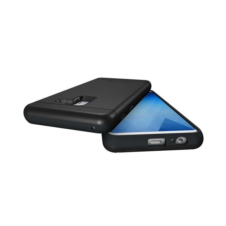 Brushed PC + TPU Hybrid Card Slot Case for Samsung Galaxy A8 (2018) with Kickstand - Black