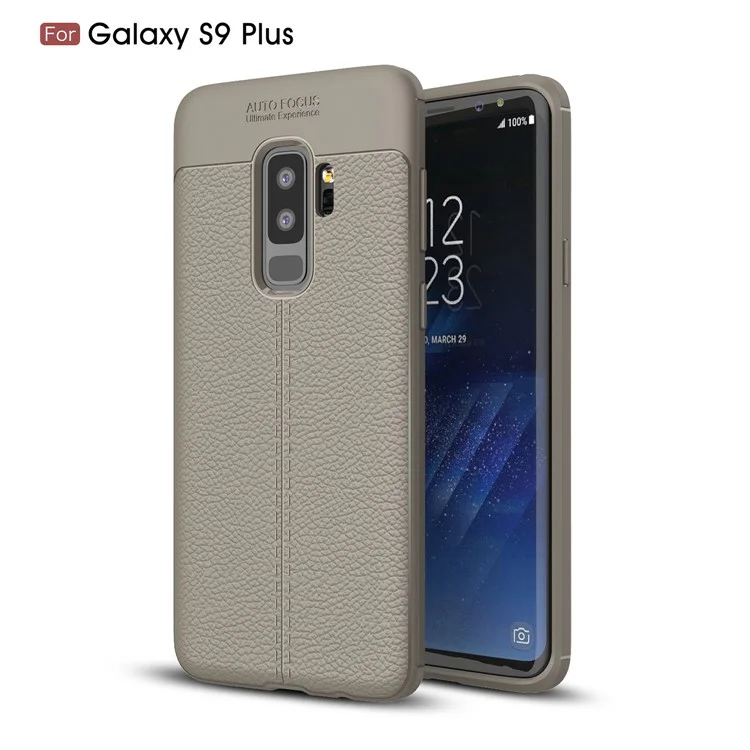 Litchi Skin Flexible TPU Back Phone Shell for Samsung Galaxy S9 Plus G965 - Grey
