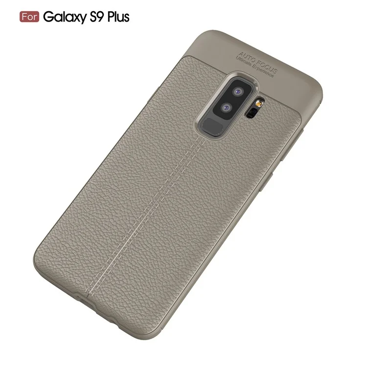 Litchi Skin Flexible TPU Back Phone Shell for Samsung Galaxy S9 Plus G965 - Grey