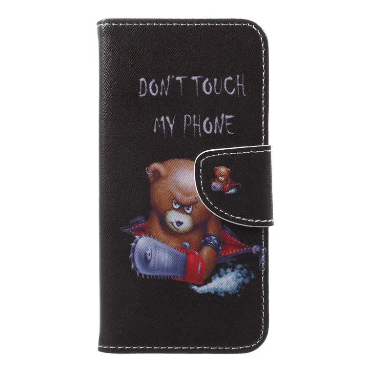 Cross Texture Pattern Printing PU Leather Wallet Case for Samsung Galaxy J2 Pro 2018 - Angry Bear and It's Warning