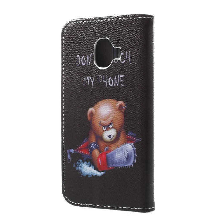 Cross Texture Pattern Printing PU Leather Wallet Case for Samsung Galaxy J2 Pro 2018 - Angry Bear and It's Warning
