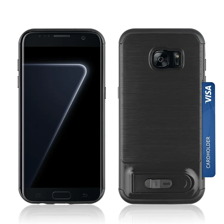 ANGIBABE Card Holder Brushed PC + TPU Kickstand Case for Samsung Galaxy S7 edge SM-G935 - Black