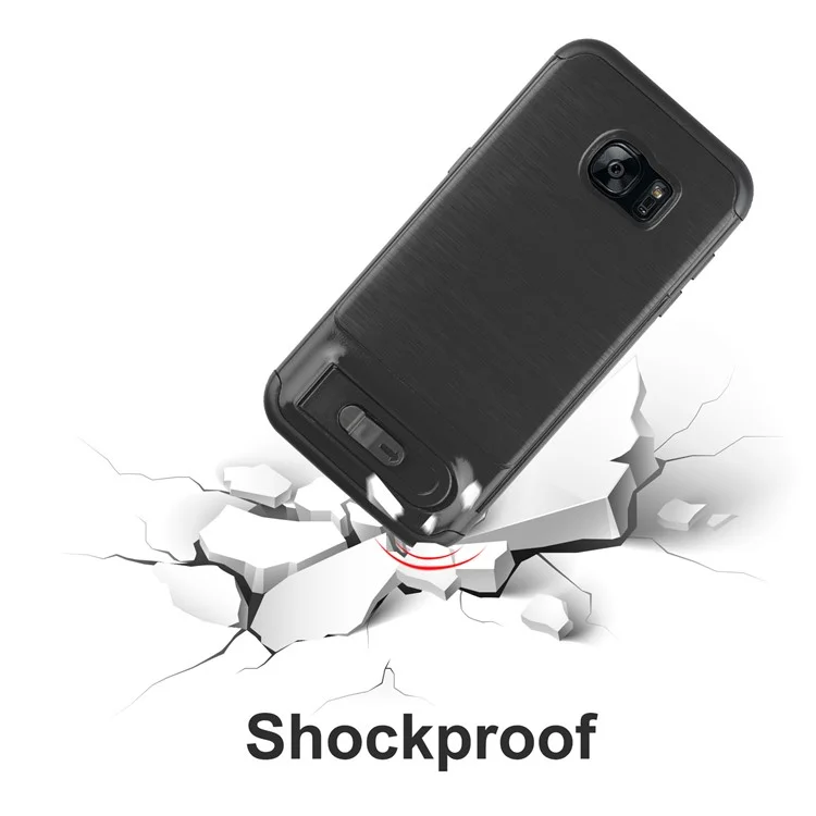 ANGIBABE Card Holder Brushed PC + TPU Kickstand Case for Samsung Galaxy S7 edge SM-G935 - Black