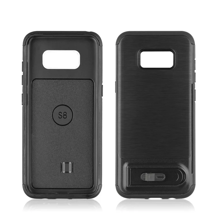 ANGIBABE Card Holder Brushed PC + TPU Back Case with Kickstand for Samsung Galaxy S8 G950 - Black