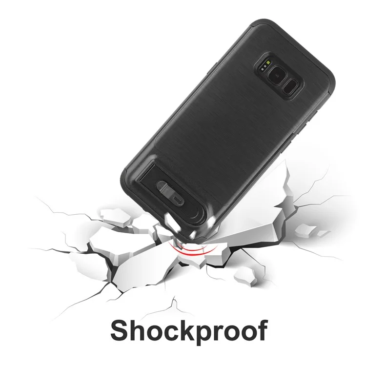 ANGIBABE Card Holder Brushed PC + TPU Back Case with Kickstand for Samsung Galaxy S8 G950 - Black