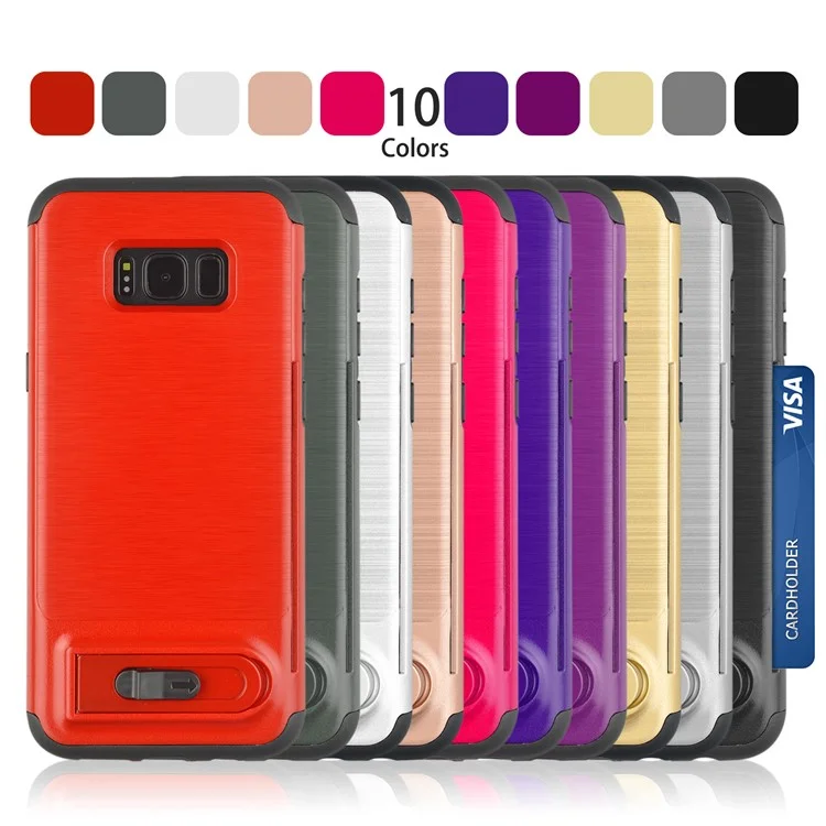 ANGIBABE Card Holder Brushed PC + TPU Back Case with Kickstand for Samsung Galaxy S8 G950 - Black