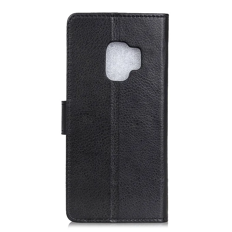 Funda De La Billetera Telefónica Para Samsung Galaxy S9 G960 PU CUBIERTA DE CUERO DE CUERO DE CUERO PROTECTOR DE PULSO A PROPLAZO DE GAP CON STAND LITCHI Textura - Negro