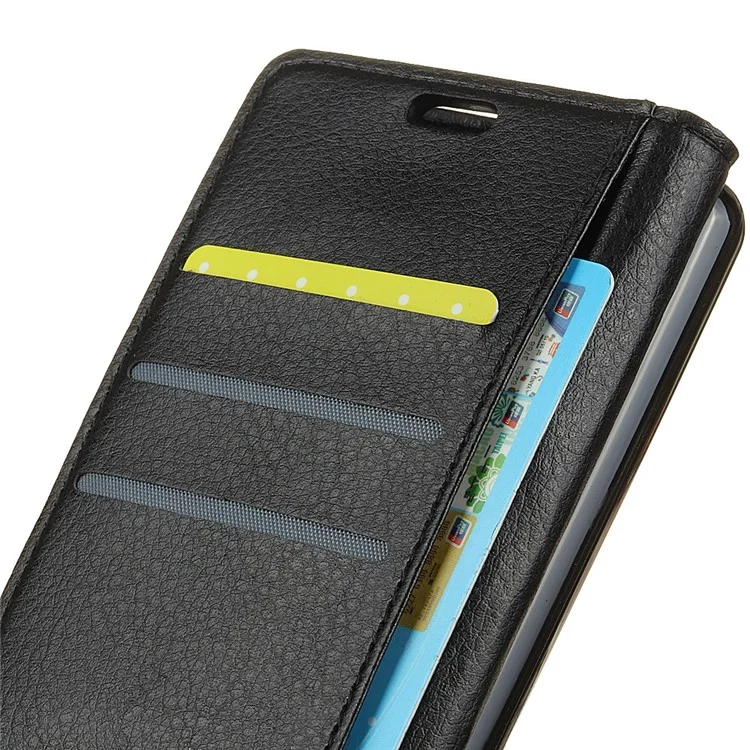 Funda De La Billetera Telefónica Para Samsung Galaxy S9 G960 PU CUBIERTA DE CUERO DE CUERO DE CUERO PROTECTOR DE PULSO A PROPLAZO DE GAP CON STAND LITCHI Textura - Negro