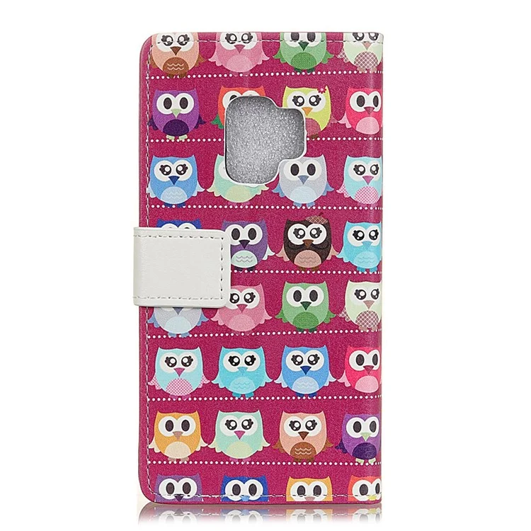 Patterned PU Leather Wallet Stand Protective Shell for Samsung Galaxy S9 - Owls Purple Background