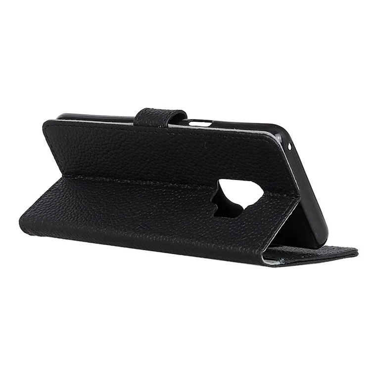 Litchi Grain Genuine Leather Wallet Stand Case for Samsung Galaxy S9 G960 - Black