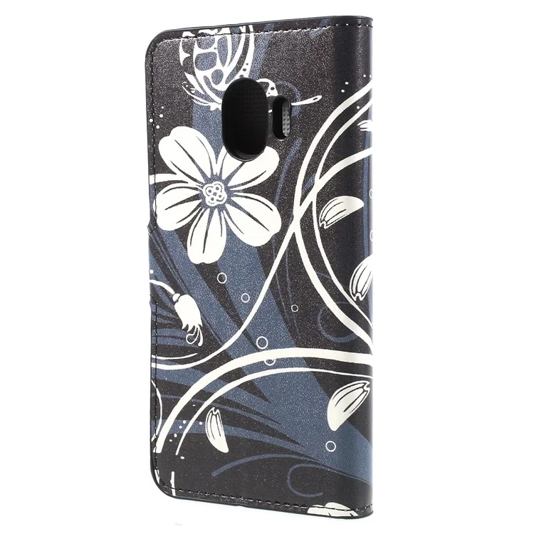 Water Transfer Printing Leather Wallet Stand Case for Samsung Galaxy J2 Pro 2018 - White Flower
